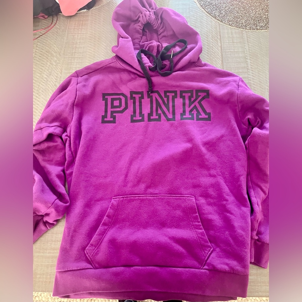 VS Women’s Pink- Pink-Purple Hoodie with Black Lettering, Size Small